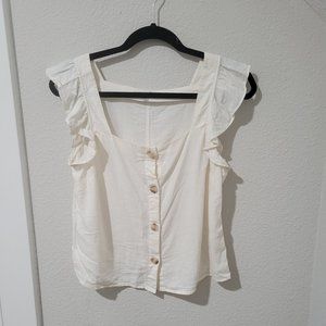 Madewell Linen-Blend Ruffle-Strap Button-Up Tank Top Sz Small